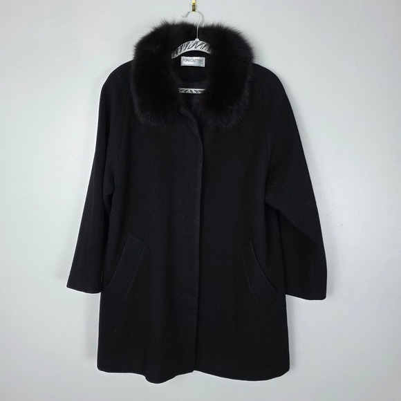 Forecaster Boston 100% Wool Coat Genuine Fox Fur Collar Black Size 10